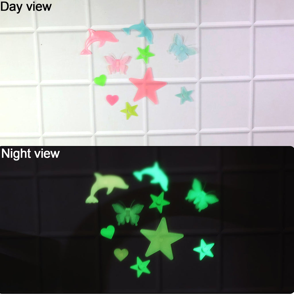 Radiant glow moon and star wall decals illuminating a child's room, fostering a calming bedtime routine.