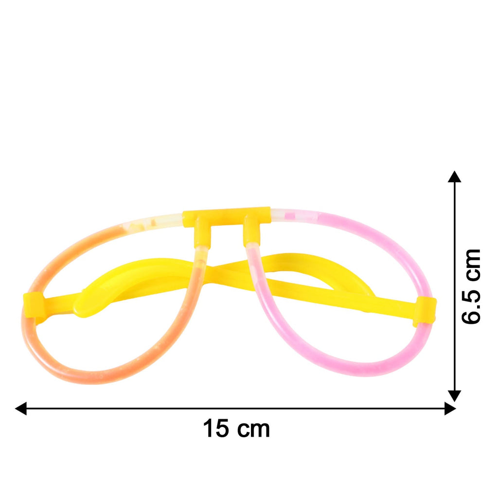 Size overview showing length and breadth of glow party glasses