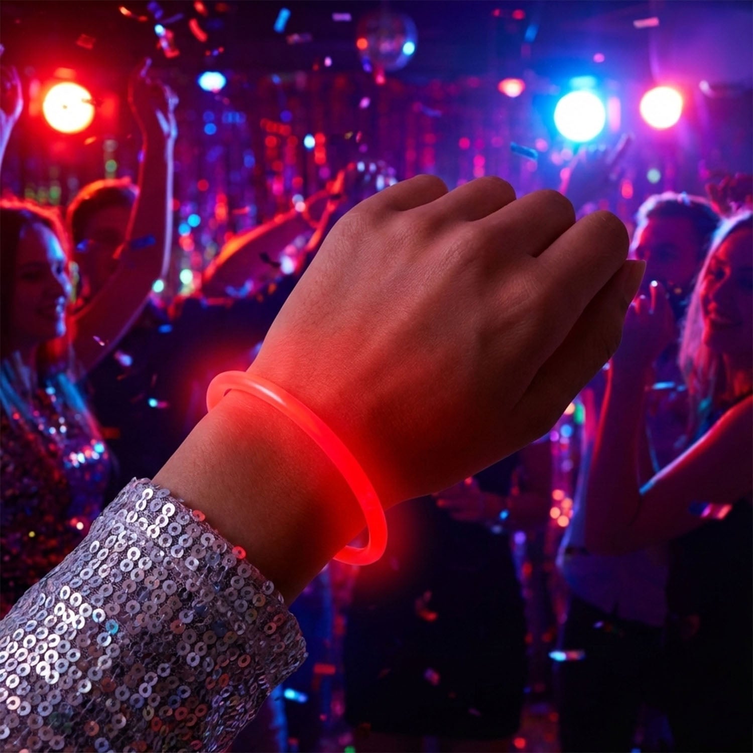 Close-up of a flexible Glow LED Bracelet, showcasing its light-up design.