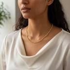 Decorative gold tone beaded necklace enhancing ethnic fashion looks