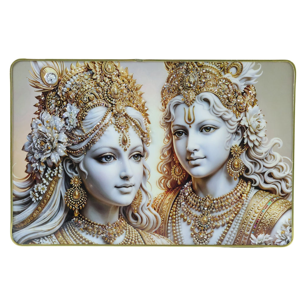 Religious Radha Krishna wall hanging in golden finish