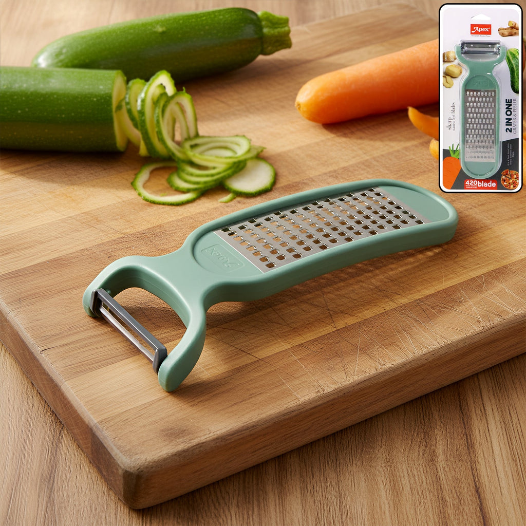 2-in-1 vegetable peeler and grater tool with stainless steel blade