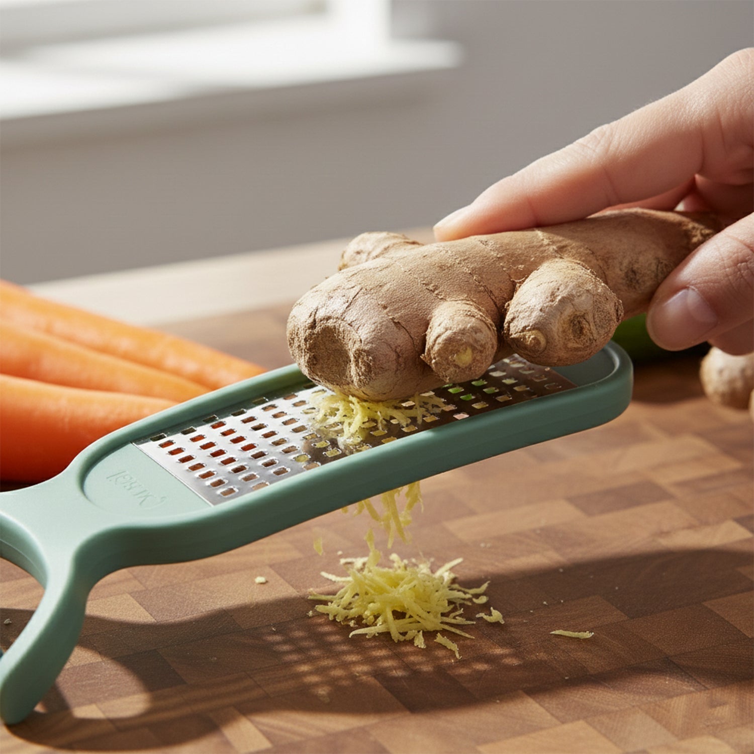 Compact kitchen vegetable peeler and grater for space-saving storage