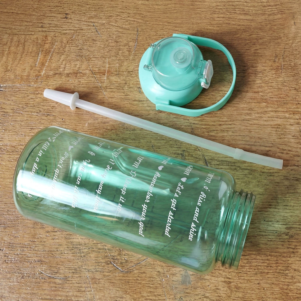 Close-up feature image of flip lock lid and straw on 2 litre sports water bottle