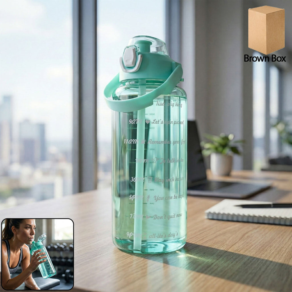 2 litre leakproof sports water bottle with green flip cap and straw