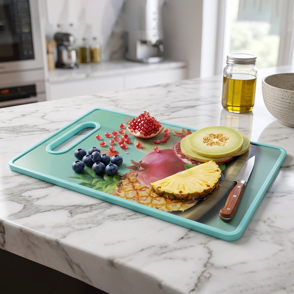 Top view of green cutting board showing size