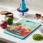 Angled view of green cutting board