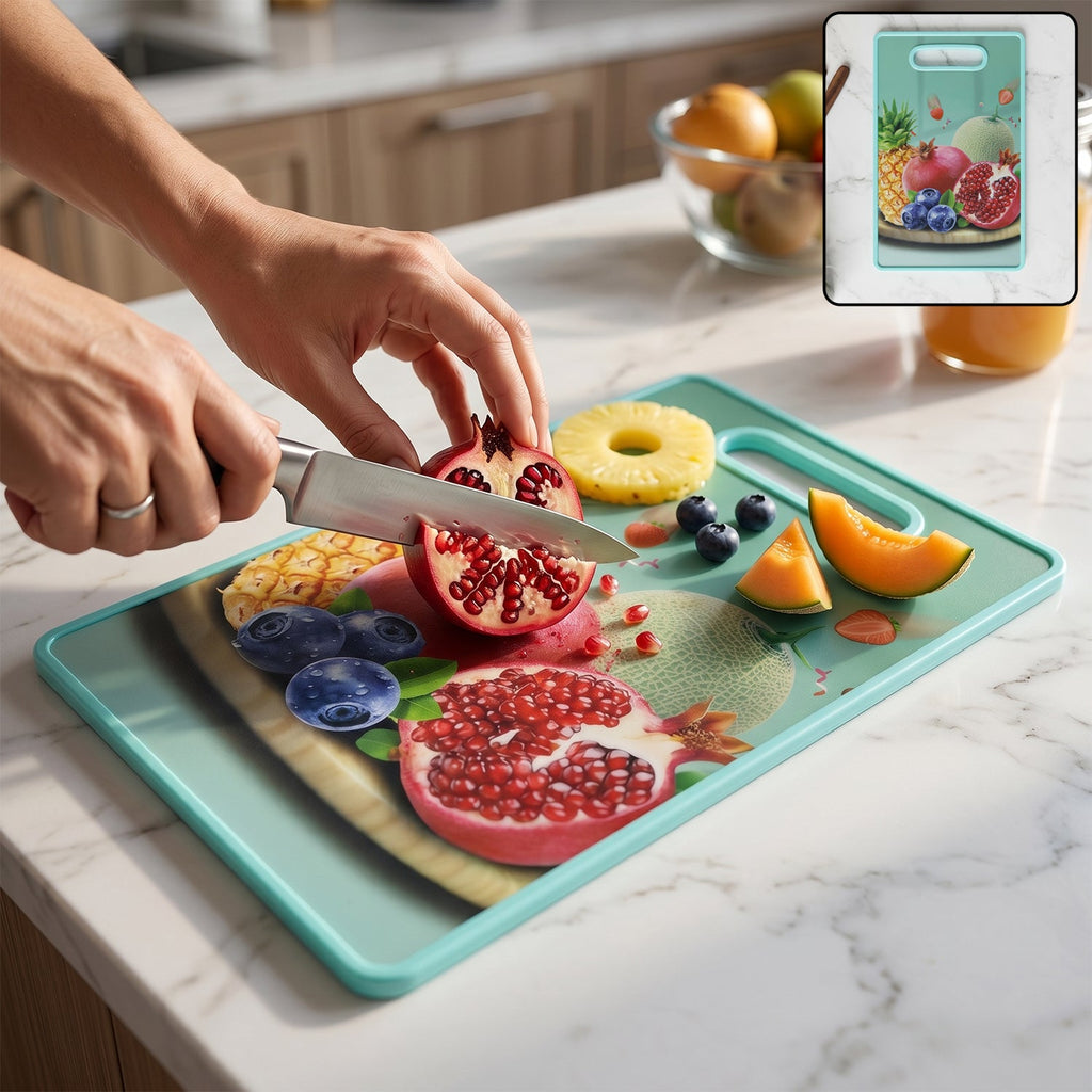 Multipurpose green anti-slip cutting board with handle for safe food prep