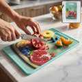 Multipurpose green anti-slip cutting board with handle for safe food prep