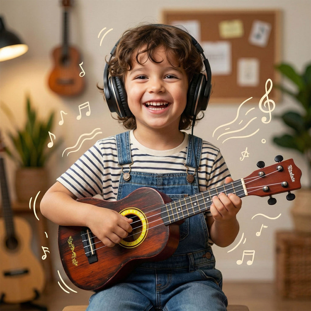 Kids wooden ukulele offering clear acoustic sound for learning