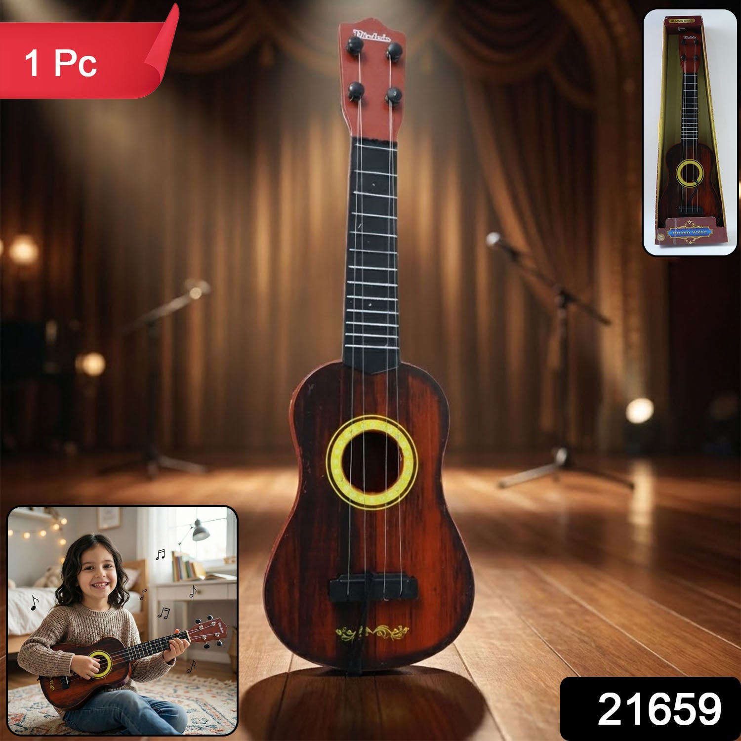 Classic wooden ukulele guitar for beginners with smooth finish