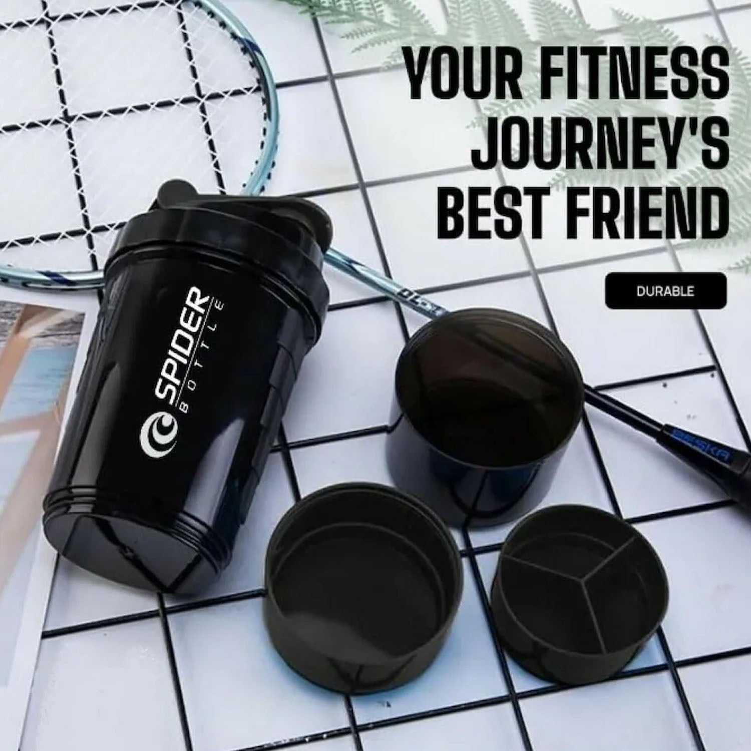 Protein shaker bottle with leakproof flip lid open for easy filling