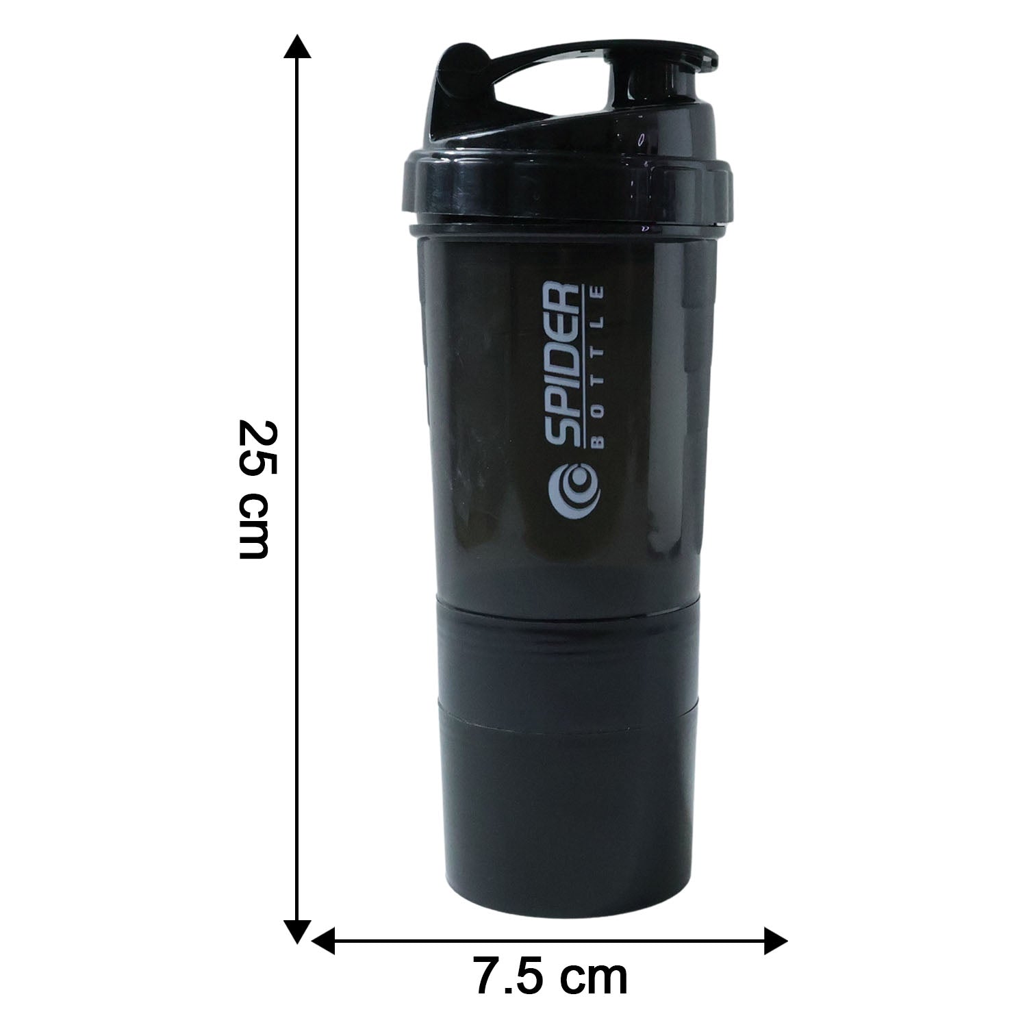 Size comparison showing compact 500ml protein shaker bottle