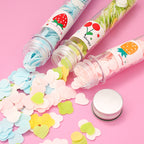 Close-up view of soft paper soap strips shaped like flowers