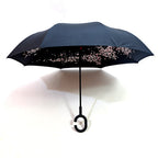 Durable windproof reverse umbrella with reinforced ribs, standing strong against elements.