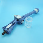 Handheld turbo water spray gun used as a cleaning tool for various surfaces.