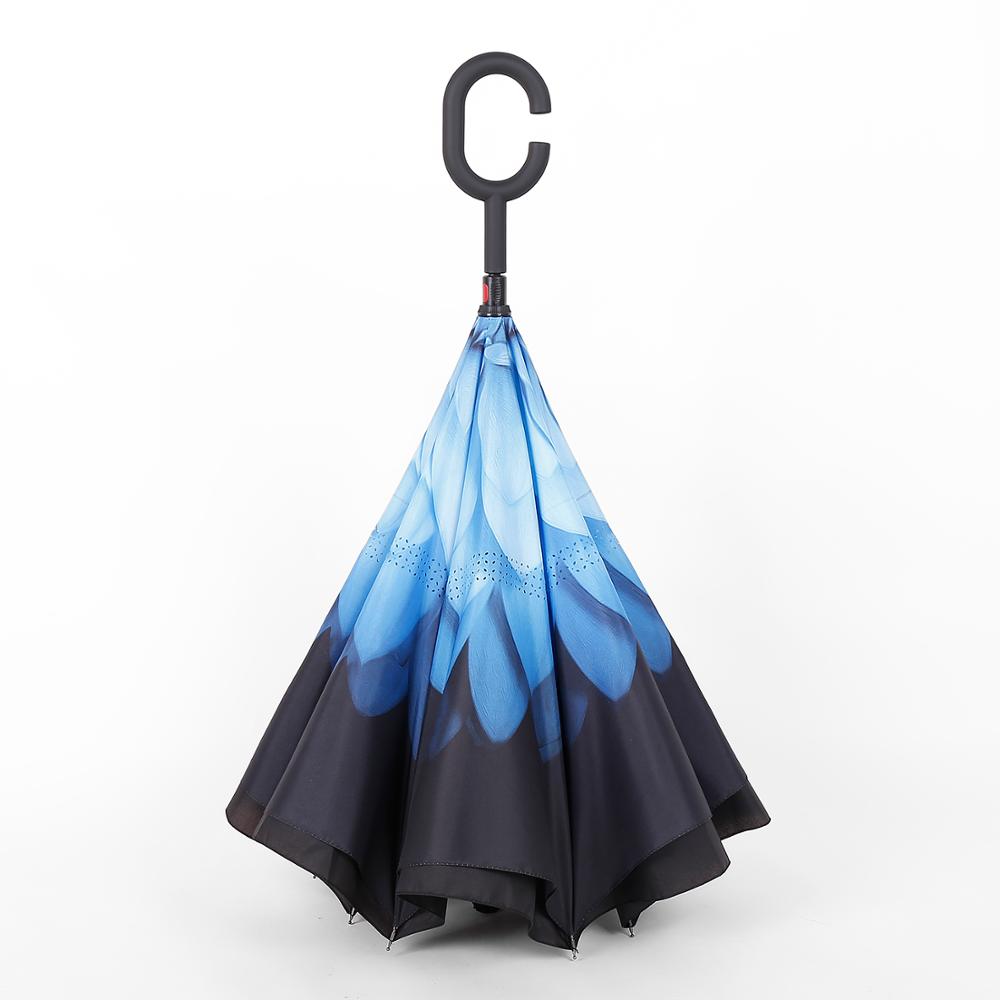 Detail of the high-density pongee fabric canopy of the windproof travel umbrella.
