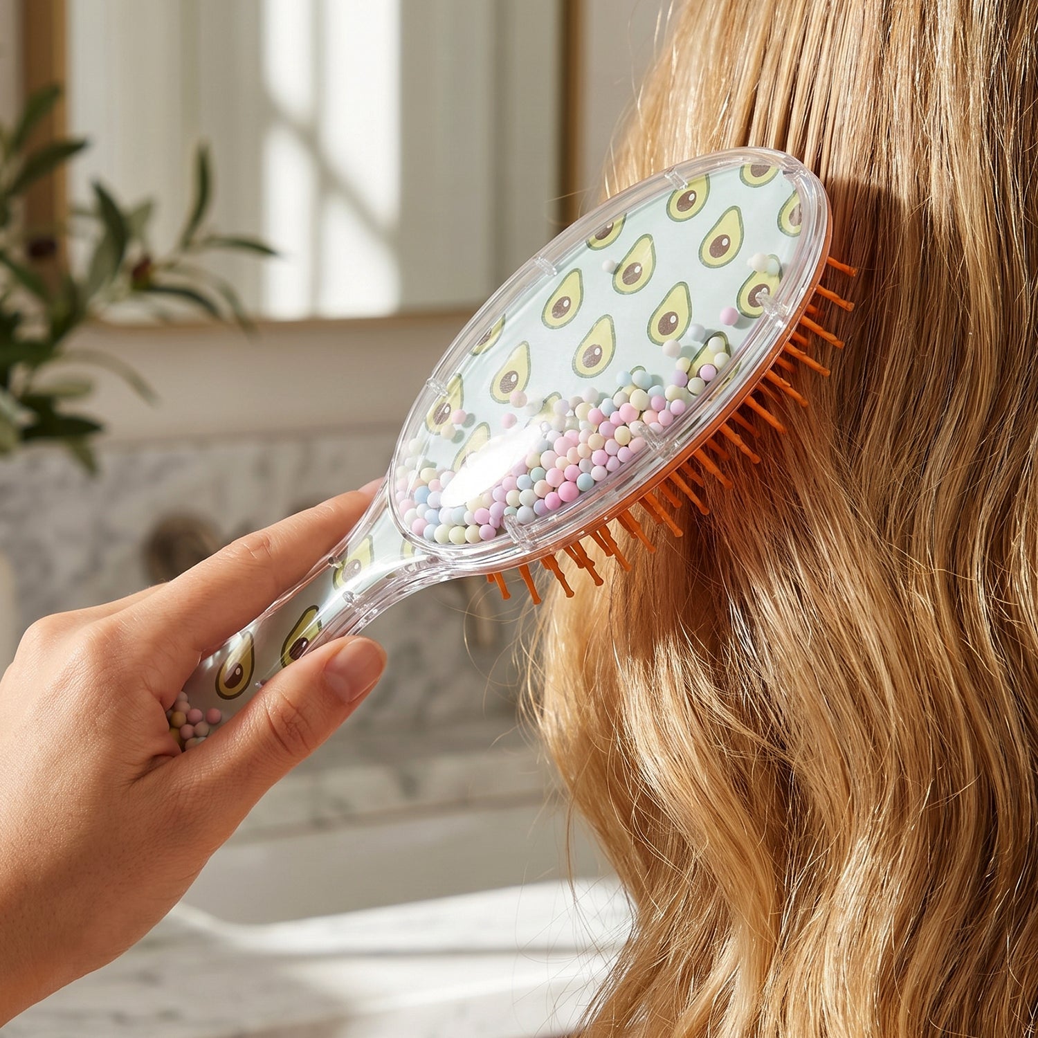 Close-up of the Soft Cushion Hair Brush highlighting its cushioned base for a soothing scalp massage.