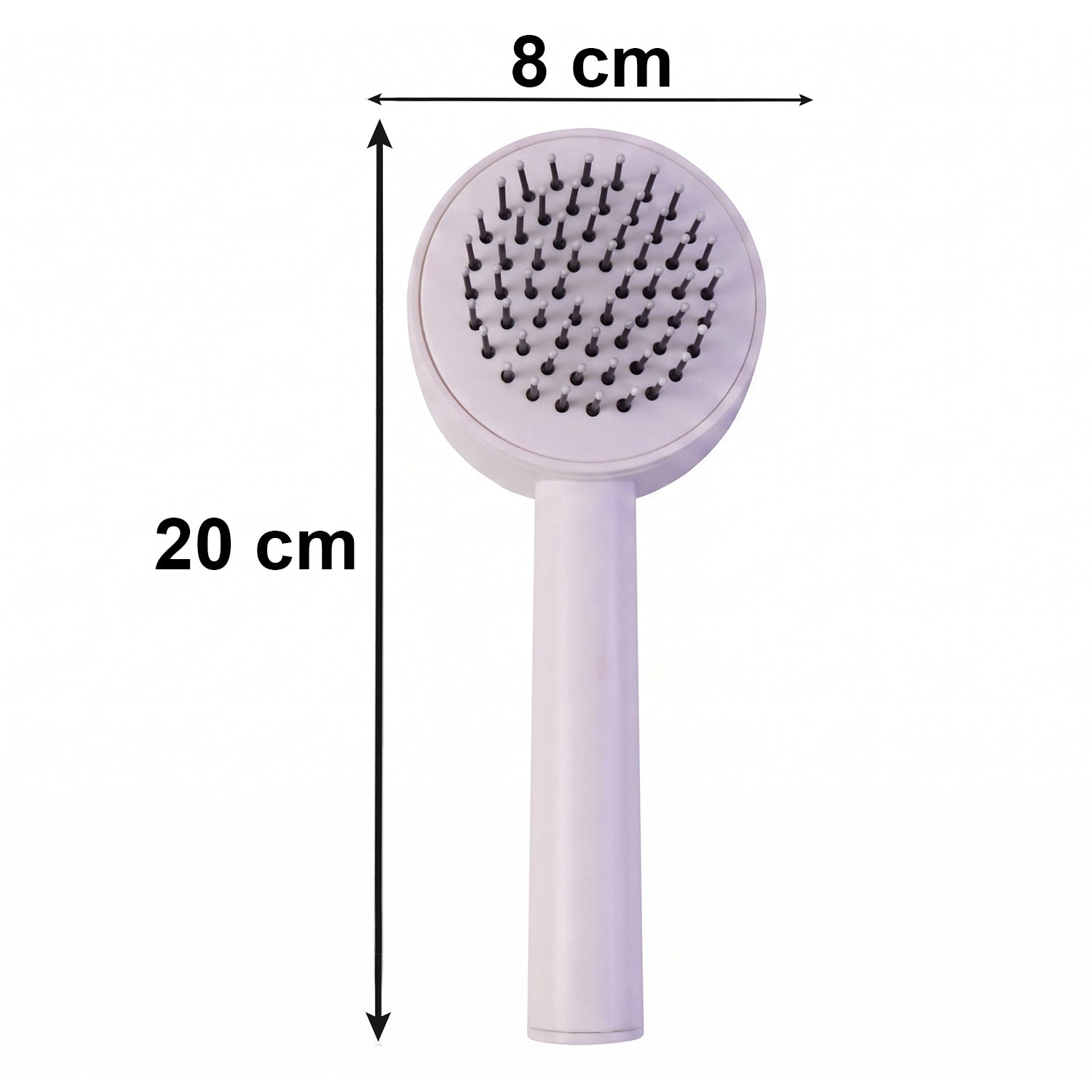 Ergonomic, non-slip handle of the Self-Cleaning Hair Brush for comfortable grip.