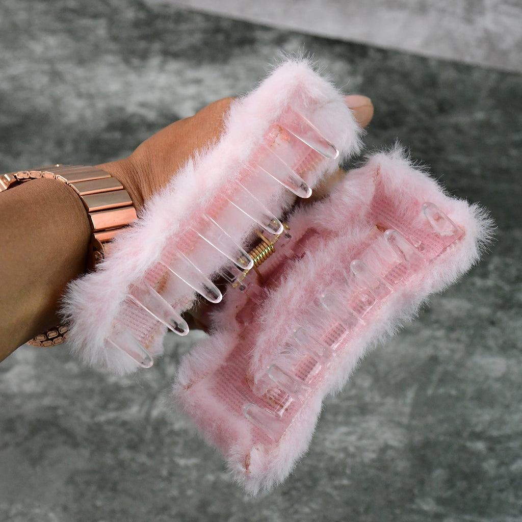 Winter style faux fur hair claw clip providing cozy elegance