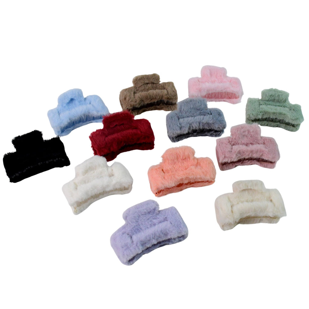 Assorted big-size faux fur hair claw clips with soft plush finish