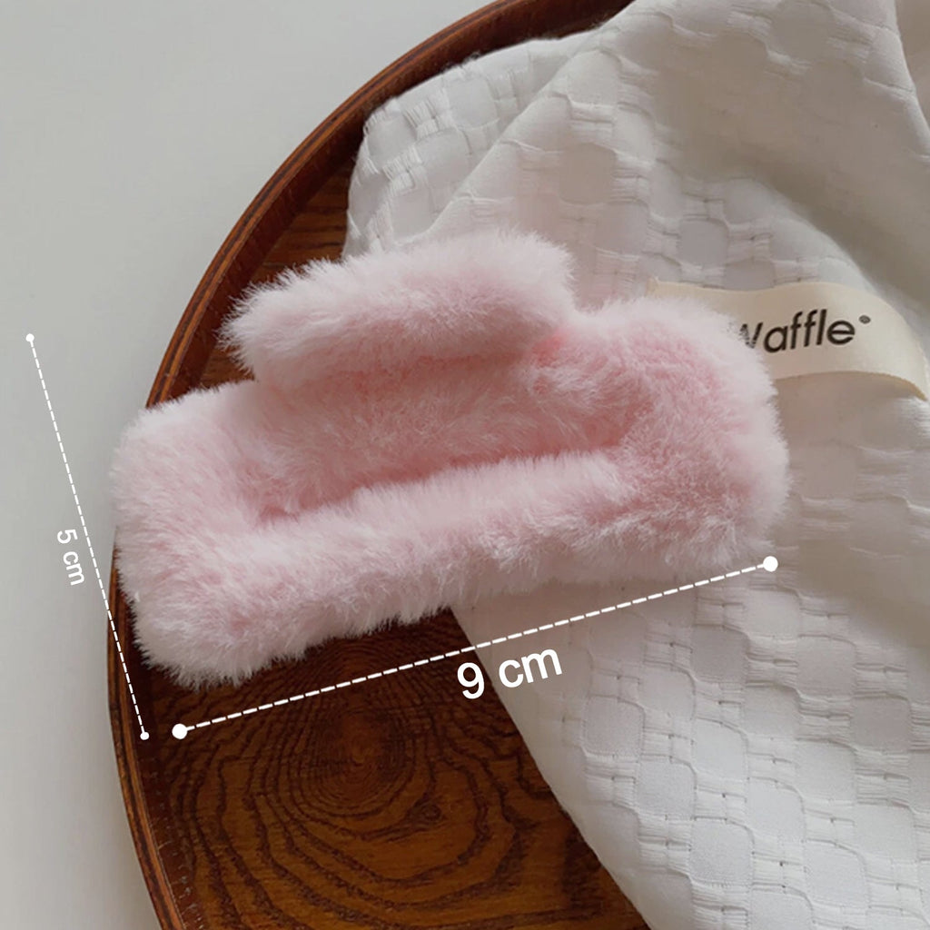 Variety of big plush faux fur hair claw clips for women and girls