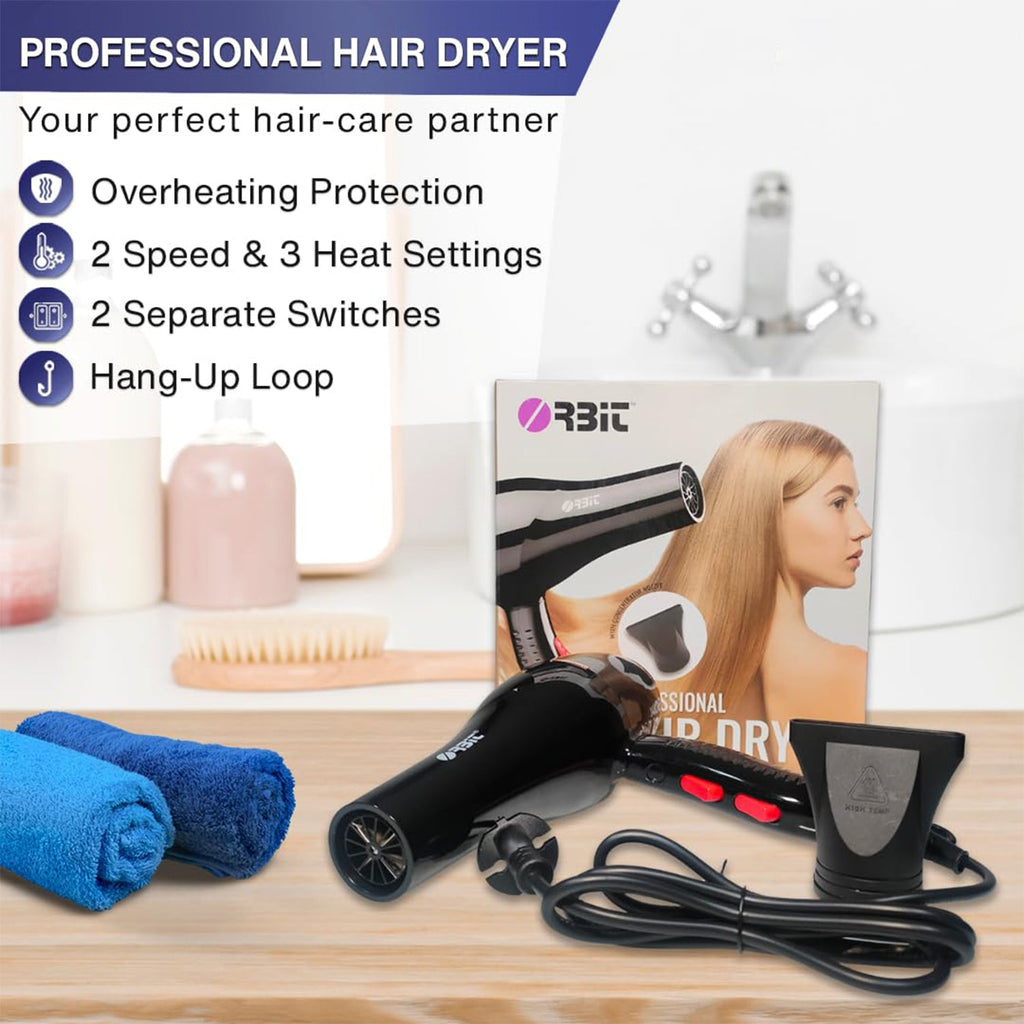 Compact hair dryer with hot and cold air settings for styling