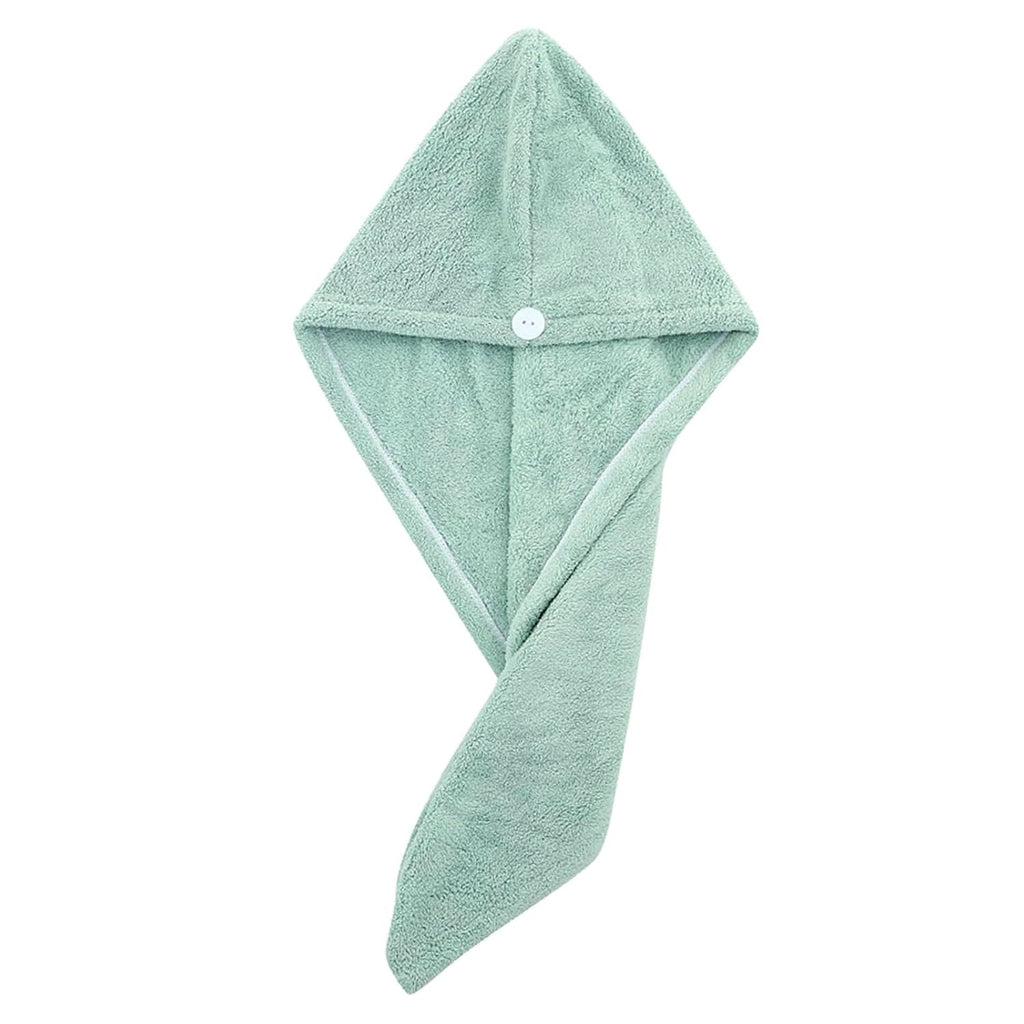 Soft microfiber hair drying cap with button and elastic loop lock
