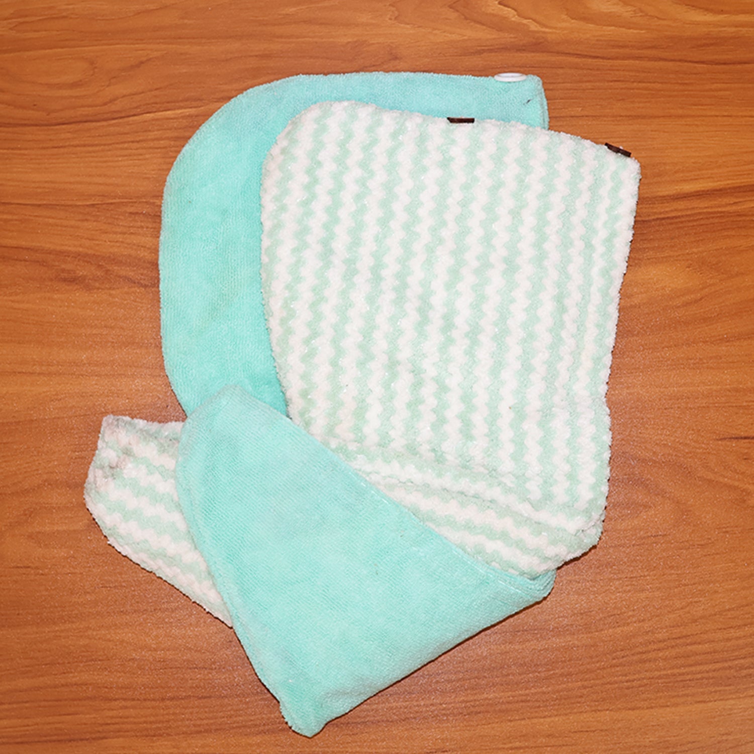Microfiber hair towel wrap with secure button fastener for women
