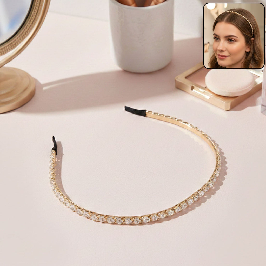 Elegant crystal studded metal hair band for women and girls