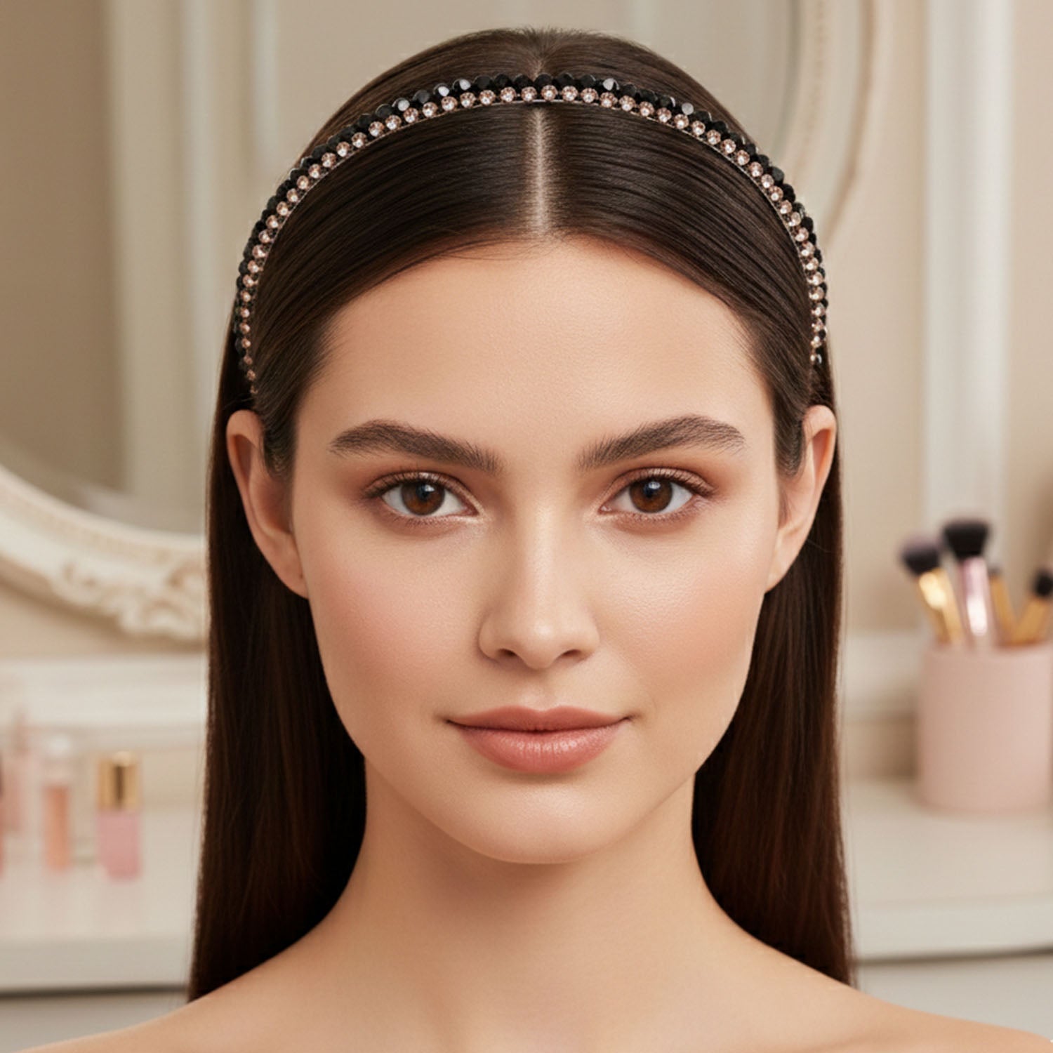 Stylish black stone hair accessory adding glamour