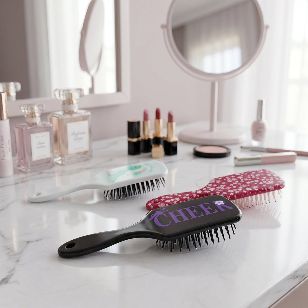 Close-up of kids hair brush with cartoon designs