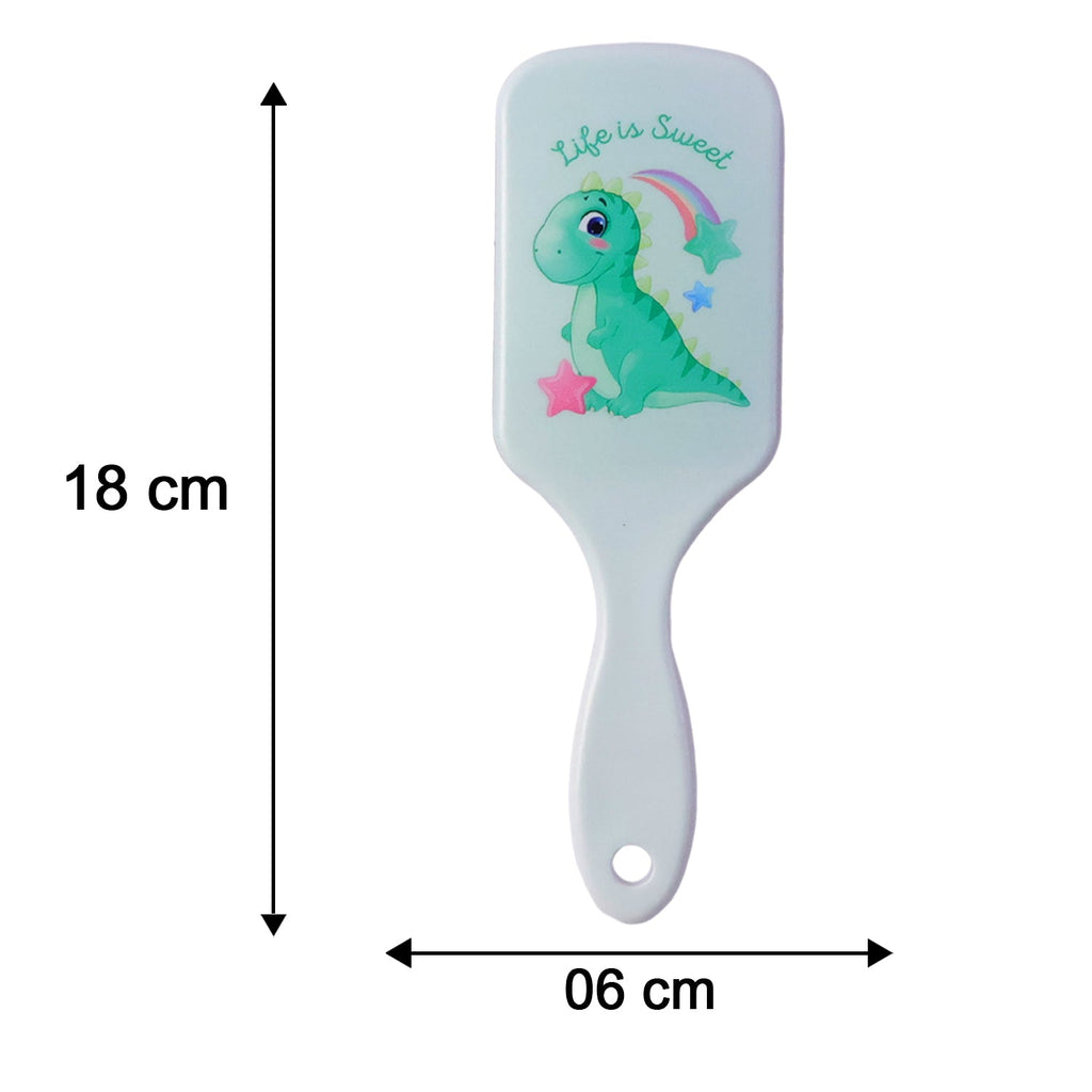 Size comparison of colorful kids hair brush