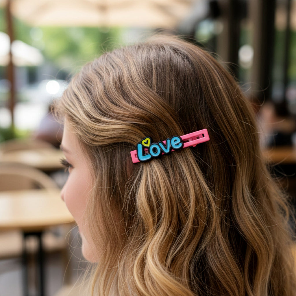 Pack of 4 decorative hair clips with fashionable text design