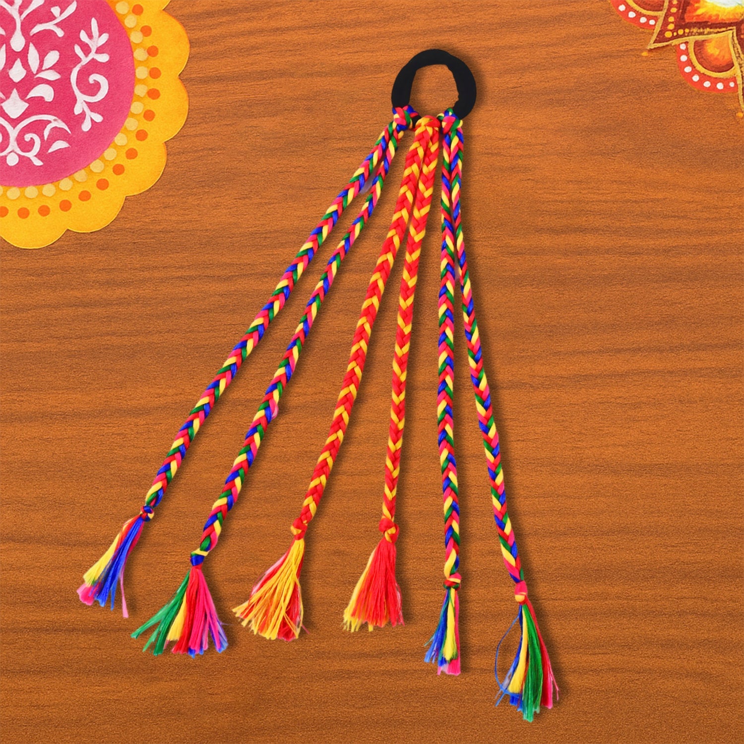 Multicolor hair extension accessory tied with elastic for easy use