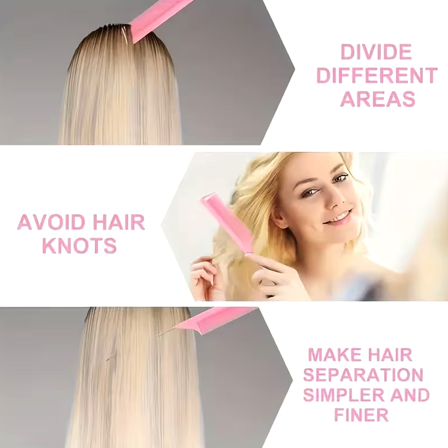 Hair styling loop tools placed next to a comb for braiding