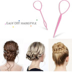 Hair braiding and styling tools arranged neatly on table