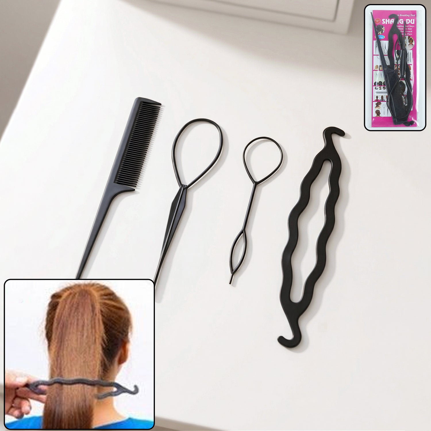 4 in 1 hair styling kit with comb and styling tools