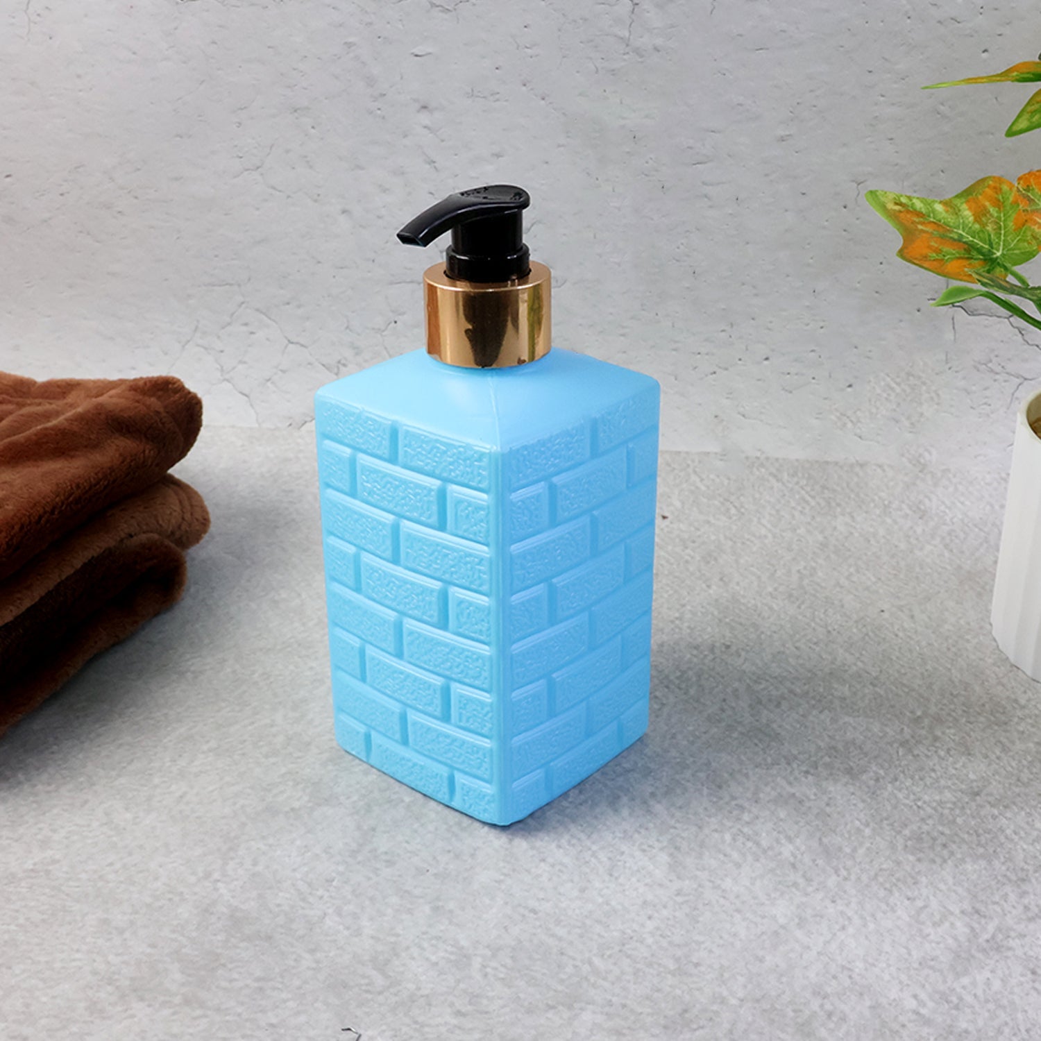 Close-up view of plastic soap dispenser pump bottle