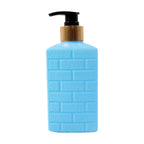 Plastic soap dispenser bottle placed on countertop