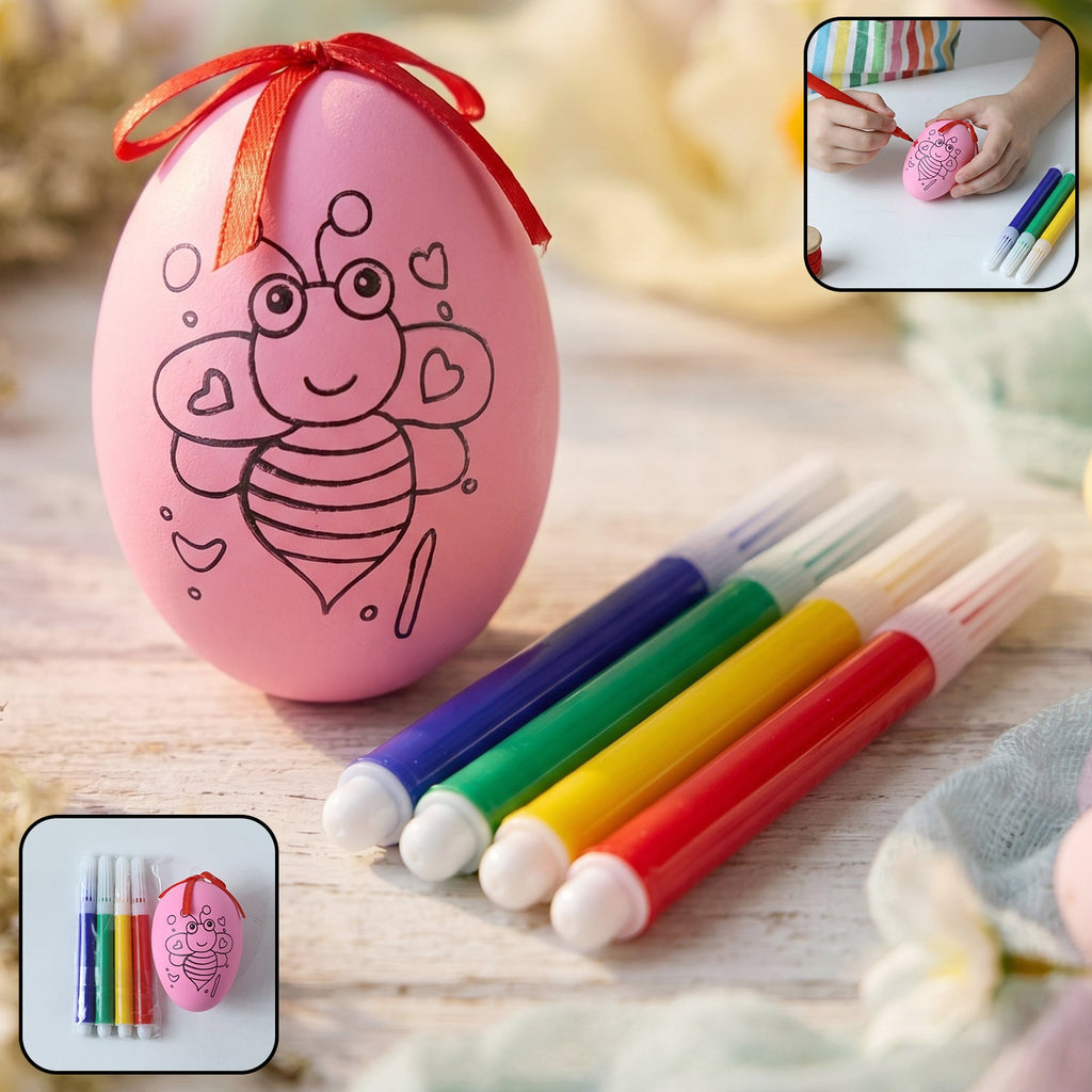 Hand-painted eggs decorated with vibrant color pens for kids