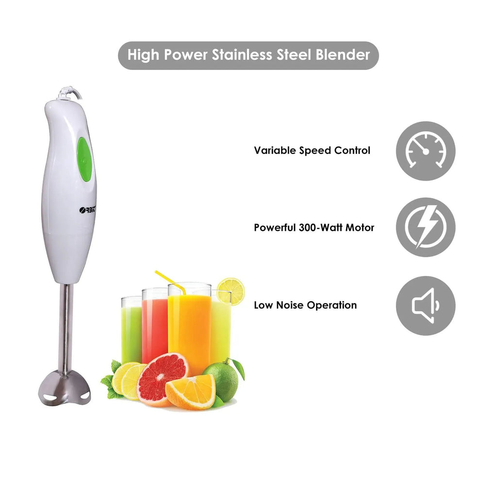 Close-up of stainless steel blade on Orbit electric hand blender