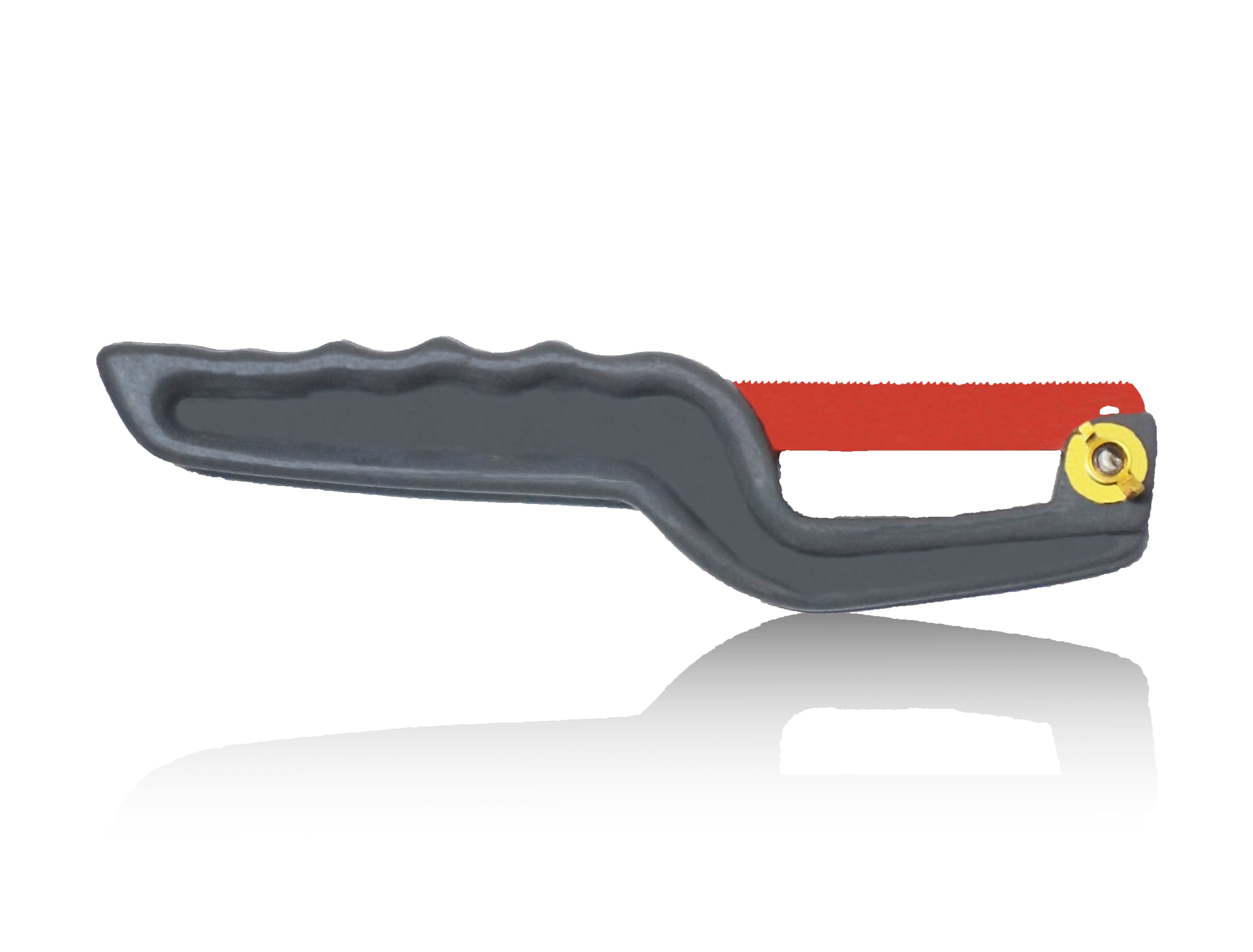 The BoltForce Mini Hacksaw demonstrating its easy-grip handle and robust design.