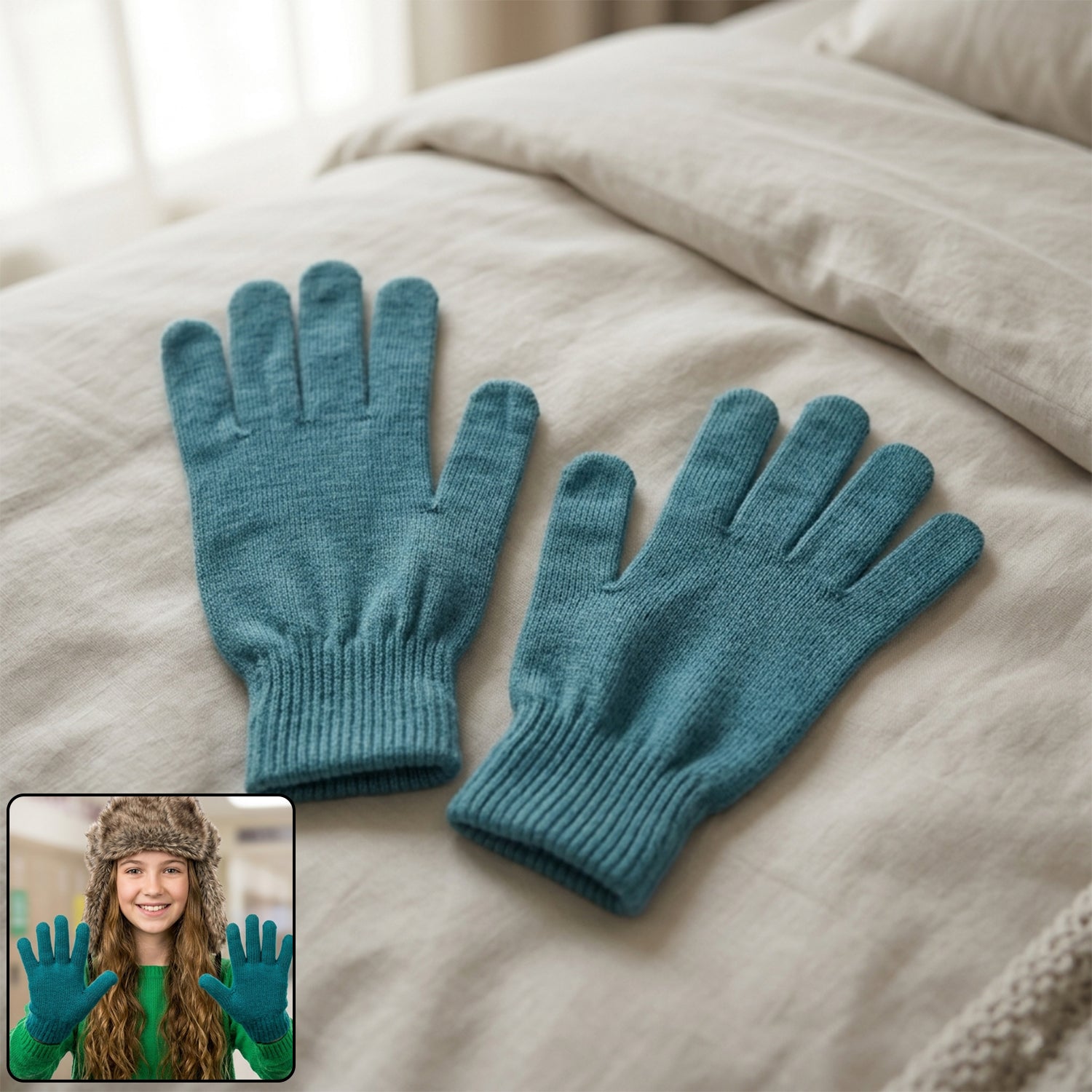 warm knitted winter gloves showcasing full finger design