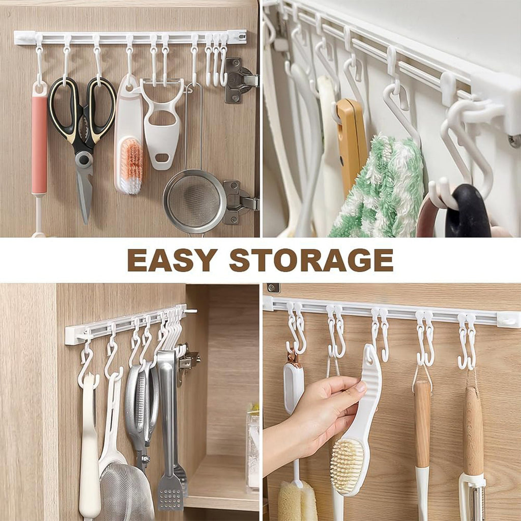 Plastic hook on wall mounted kitchen storage rack holder
