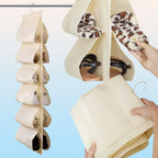 Close-up of hanging shoe storage bag showing individual 12 pockets