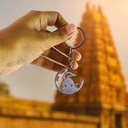 Jai Shri Ram Keychain held comfortably in hand, showcasing its slim profile.