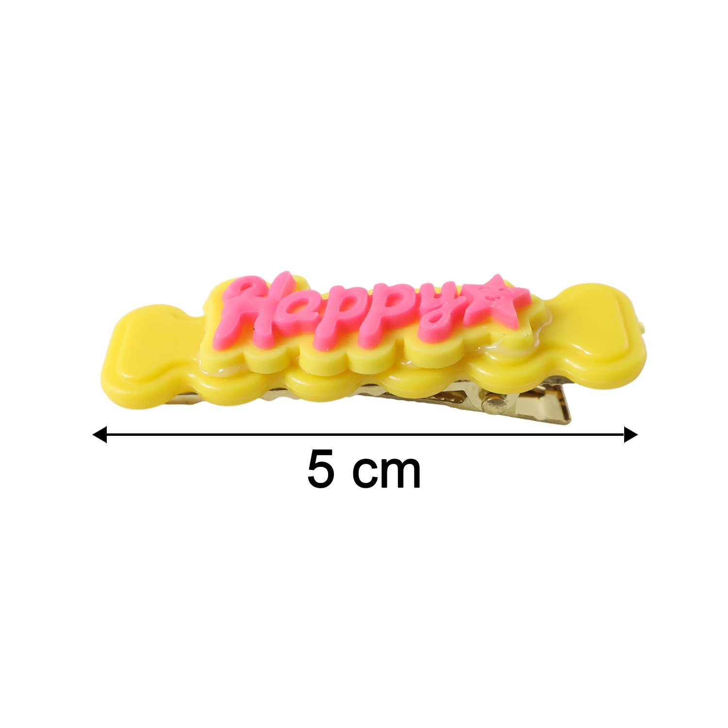 Size reference image showing dimensions of happy bone-shaped snap hair clips
