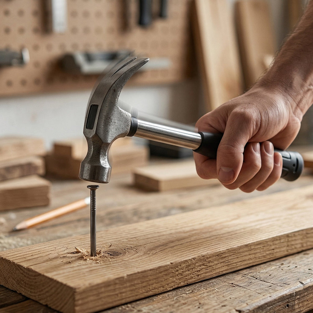 Household repair tools including screwdrivers and hammer