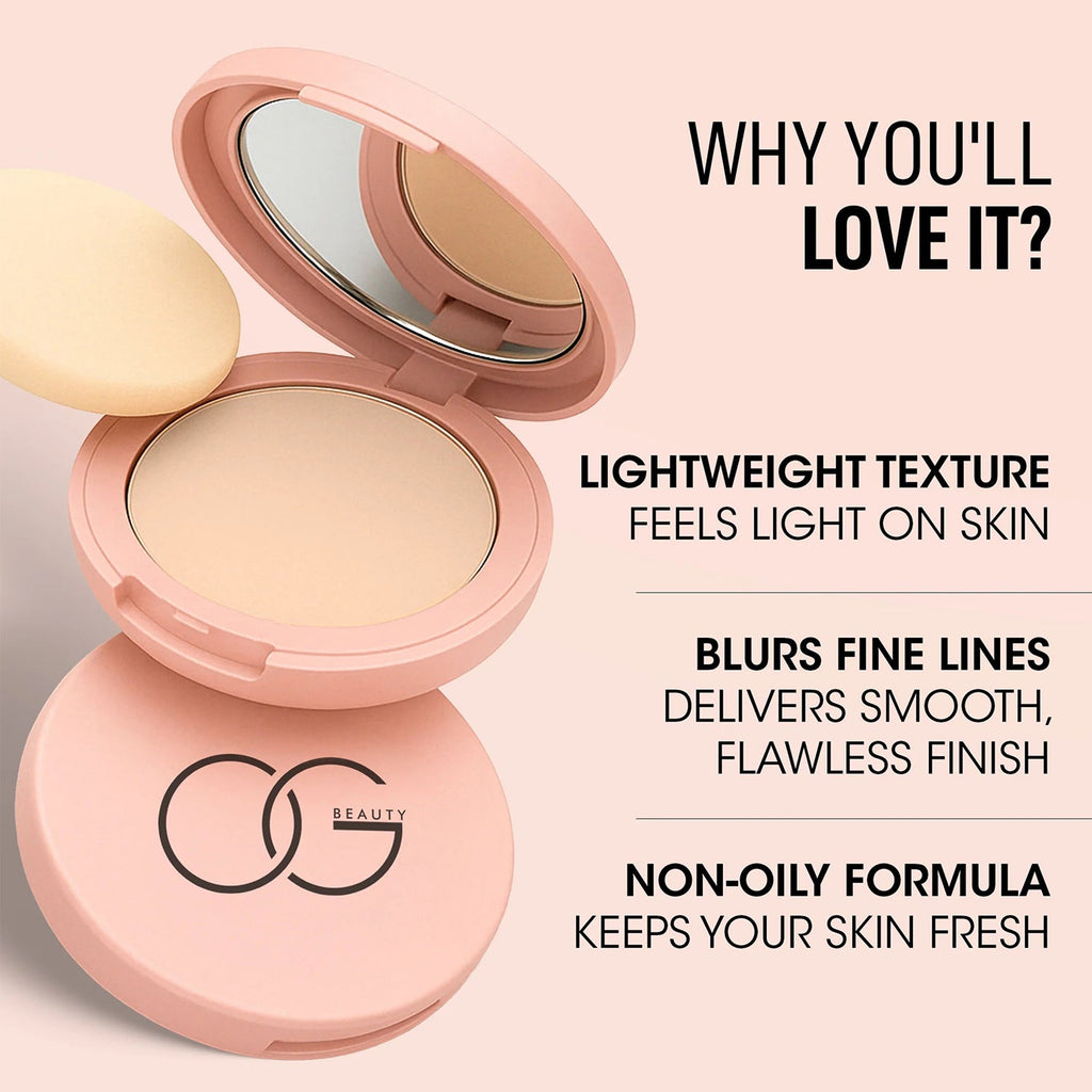 Hazelnut Compact Powder highlighting ingredients for skin nourishment